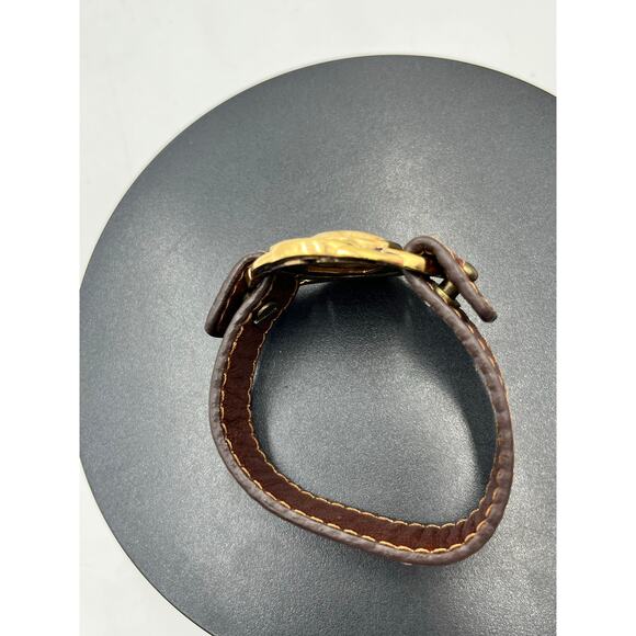 Barse Vintage African Opal Bronze Brown Tooled Genuine Leather Bracelet - Picture 4 of 11